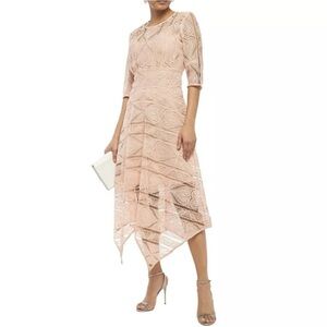 MAJE Ripaz guipure lace midi hanky hem career cocktail dress in rose Size 1 (S)